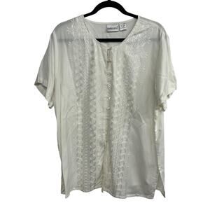 Romantic Embroidered Blouse Fashion Bug Cream Rayon Light Academia Size 14/16W